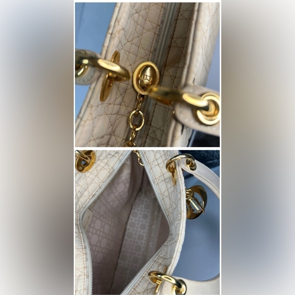 Christian dior Lady Dior Cannage Cream/off nylon quilted beige Handbag - Picture 4 of 13